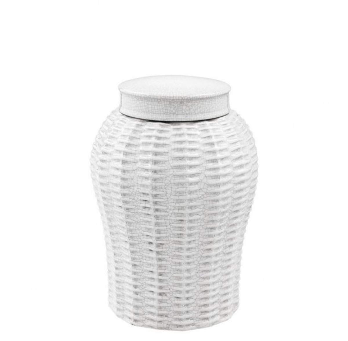 Casa Padrino Designer Keramik Vase mit Deckel WeiÃ Durchmesser 18 x H. 26 cm - Luxus Vase von Casa Padrino
