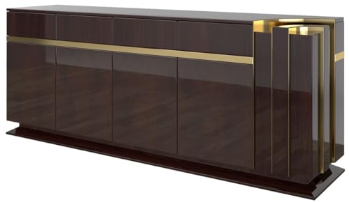 Casa Padrino Designer Sideboard Dunkelbraun Hochglanz/Gold 220 x 50 x H. 85 cm - Edler Schrank mit 4 Türen und 4 Schubladen - Luxus Wohnzimmer Möbel von Casa Padrino