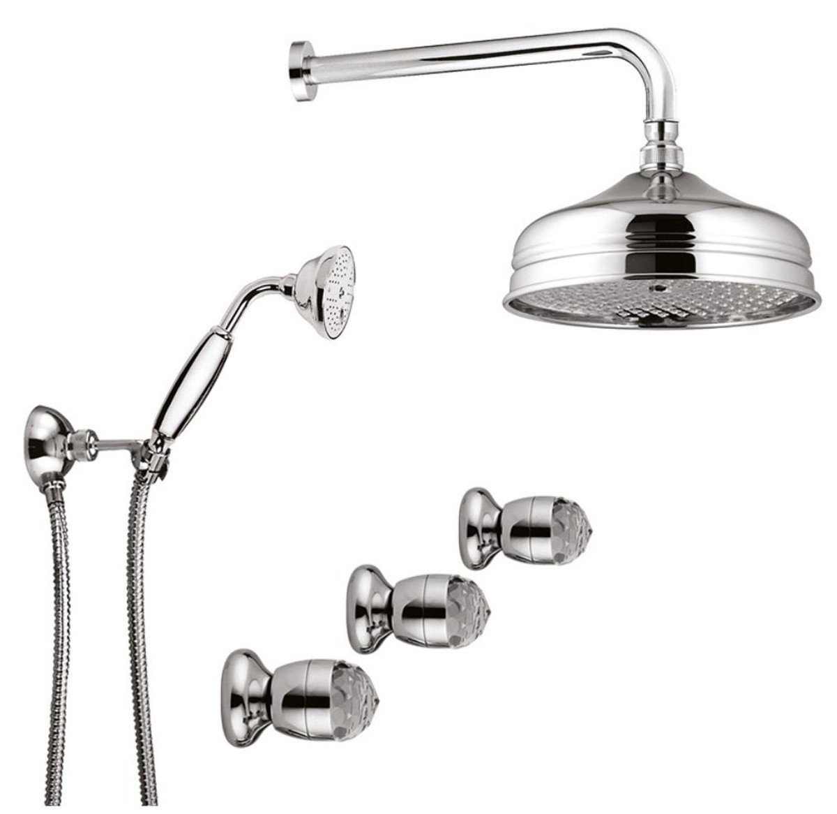 Casa Padrino Duscharmatur Luxus Badezimmer Armaturen Duplex Einbau Brauseset / Duschset mit Swarovski Kristallglas Silber - Luxus Duschgarnitur Made in Italy von Casa Padrino