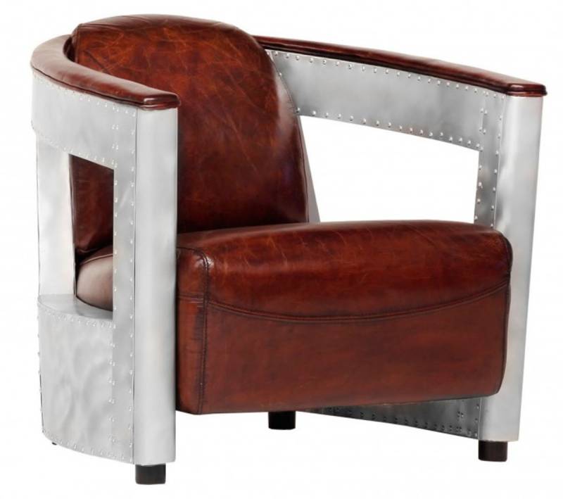 Casa Padrino Echt Leder Art Deco Sessel Chrom / Braun - Club Sessel - Lounge Sessel - Vintage Leder Casa Padrino Echt Leder Art Deco Sessel Chrom / Braun - Club Sessel - Lounge Sessel - Vintage Leder von Casa Padrino