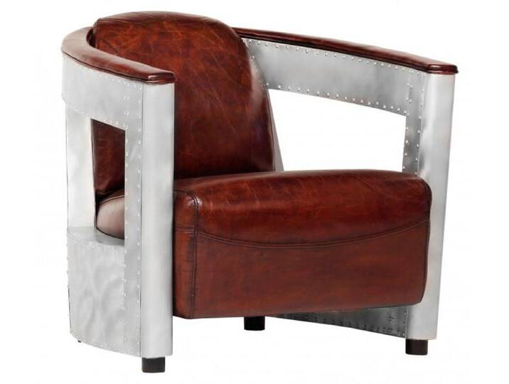 Casa Padrino Echt Leder Art Deco Sessel Chrom / Braun - Club Sessel - Lounge Sessel - Vintage Leder von Casa Padrino