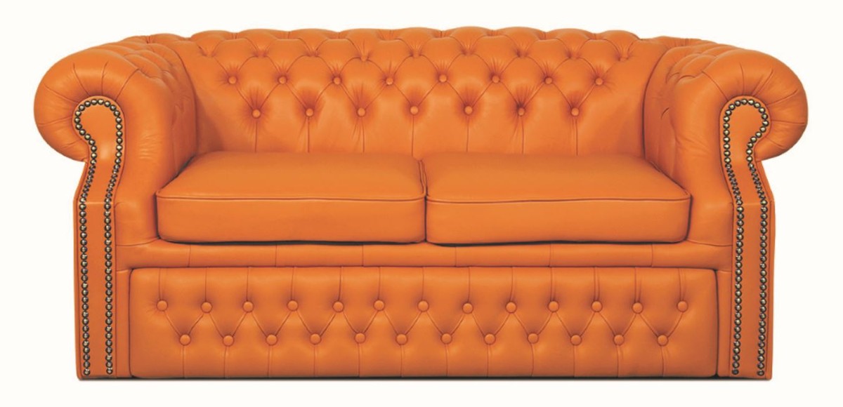 Casa Padrino Echtleder 2er Sofa Orange 180 x 100 x H. 78 cm - Luxus Chesterfield Schlafsofa Casa Padrino Echtleder 2er Sofa Orange 180 x 100 x H. 78 cm - Luxus Chesterfield Schlafsofa von Casa Padrino
