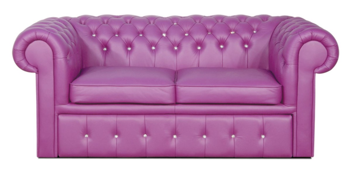 Casa Padrino Echtleder 2er Sofa in violett mit Swarowski Kristallsteinen 180 x 100 x H. 78 cm - Luxus Chesterfield Schlafsofa von Casa Padrino