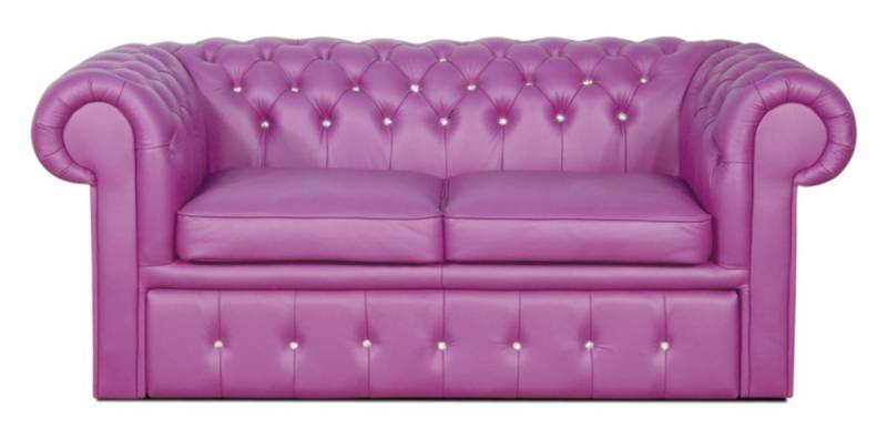 Casa Padrino Echtleder 2er Sofa in violett mit Swarowski Kristallsteinen 180 x 100 x H. 78 cm - Luxus Chesterfield Schlafsofa von Casa Padrino