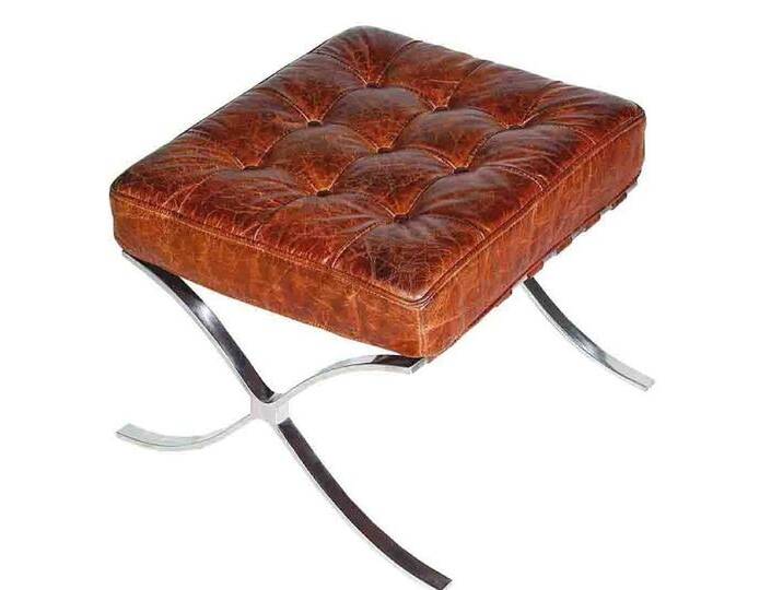 Casa Padrino Echtleder Fußhocker Vintage Braun / Silber 56 x 53 x H. 43 cm - Handgefertigte Chesterfield Möbel Casa Padrino Echtleder Fußhocker Vintage Braun / Silber 56 x 53 x H. 43 cm - Handgefertigte Chesterfield Möbel von Casa Padrino