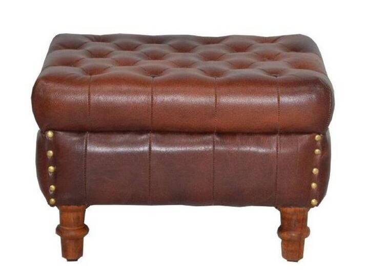 Casa Padrino Echtleder Hocker Braun 50 x 40 x H. 35 cm - Luxus Fußhocker- Leder Chesterfield Hocker von Casa Padrino