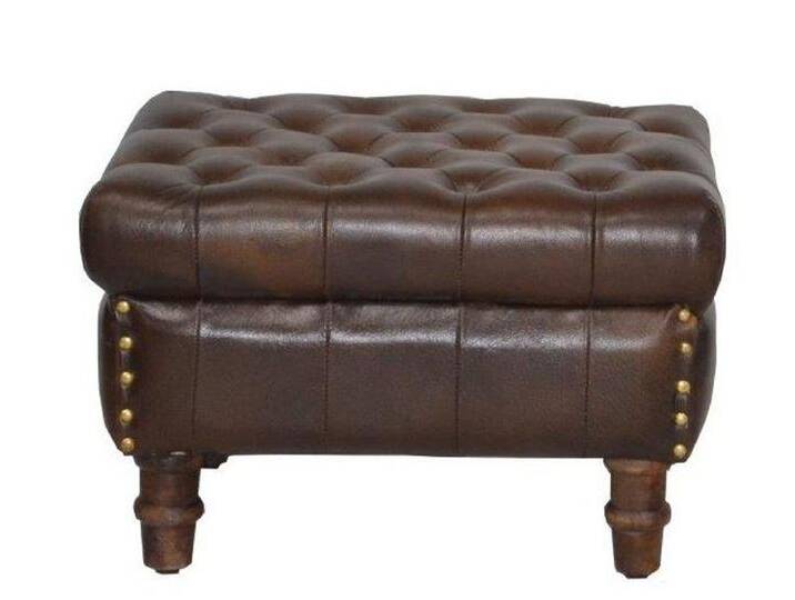 Casa Padrino Echtleder Hocker Dunkelbraun 50 x 40 x H. 35 cm - Luxus Chesterfield Leder Fußhocker von Casa Padrino