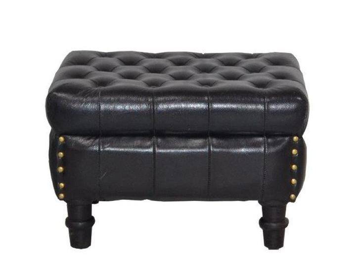 Casa Padrino Echtleder Hocker Schwarz 50 x 40 x H. 35 cm - Luxus Chesterfield Fußhocker Vintage Design von Casa Padrino