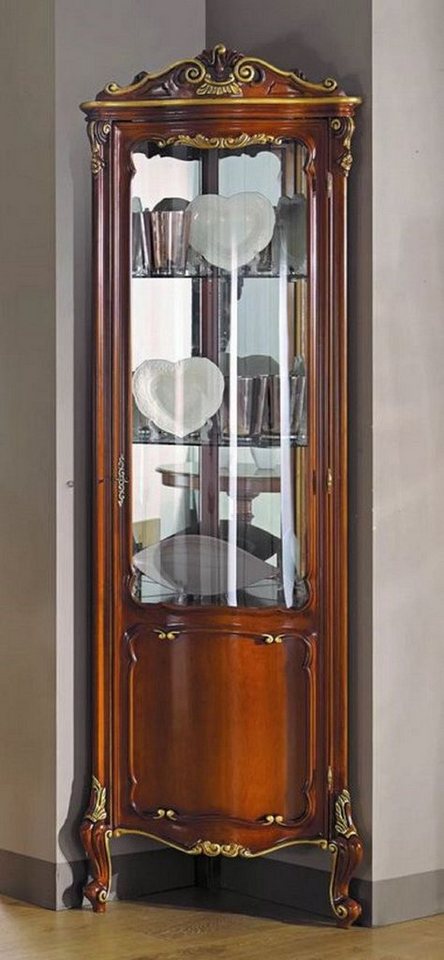 Casa Padrino Eckschrank Luxus Barock Eckvitrine Braun / Gold - Handgefertigter Massivholz Eckschrank mit Tür - Edle Barock Möbel - Luxus Qualität - Made in Italy von Casa Padrino