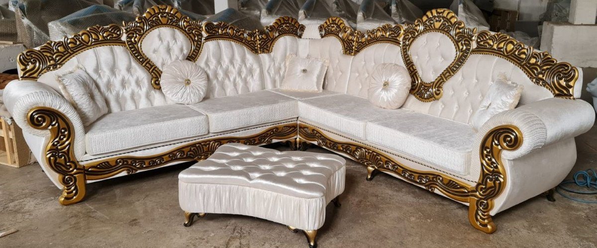 Casa Padrino Ecksofa Casa Padrino Luxus Barock Ecksofa Creme / Gold von Casa Padrino