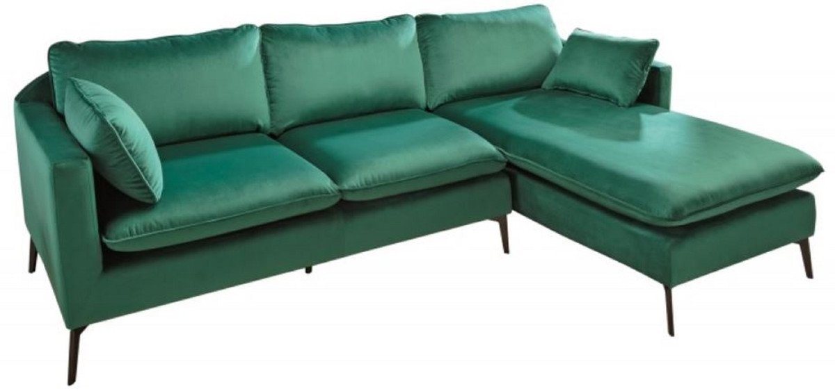 Casa Padrino Ecksofa Samt Ecksofa Smaragdgrün / Schwarz 260 x 160 x H. 93 cm - Wohnzimmer Sofa mit Kissen im Retro Style - Wohnzimmer Möbel von Casa Padrino