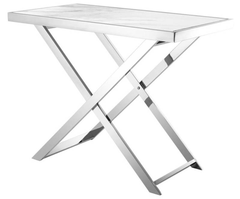 Casa Padrino Edelstahl Konsole mit weiÃer Marmorplatte 110 x 60 x H. 87 cm - Luxus WohnzimmermÃ¶bel von Casa Padrino