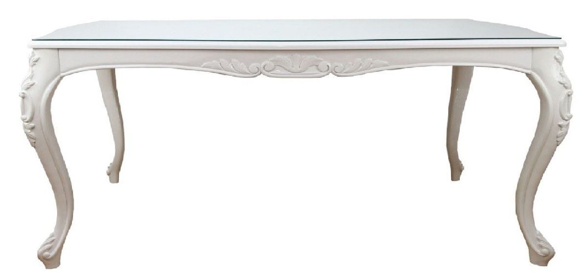 Casa Padrino Esstisch Barock Luxus Esstisch Weiss 240 x 100 x H. 81 cm - Esszimmertisch mit Glasplatte - Hotel & Restaurant Möbel - Made in Italy Casa Padrino Esstisch Barock Luxus Esstisch Weiss 240 x 100 x H. 81 cm - Esszimmertisch mit Glasplatte - Hotel & Restaurant Möbel - Made in Italy von Casa Padrino