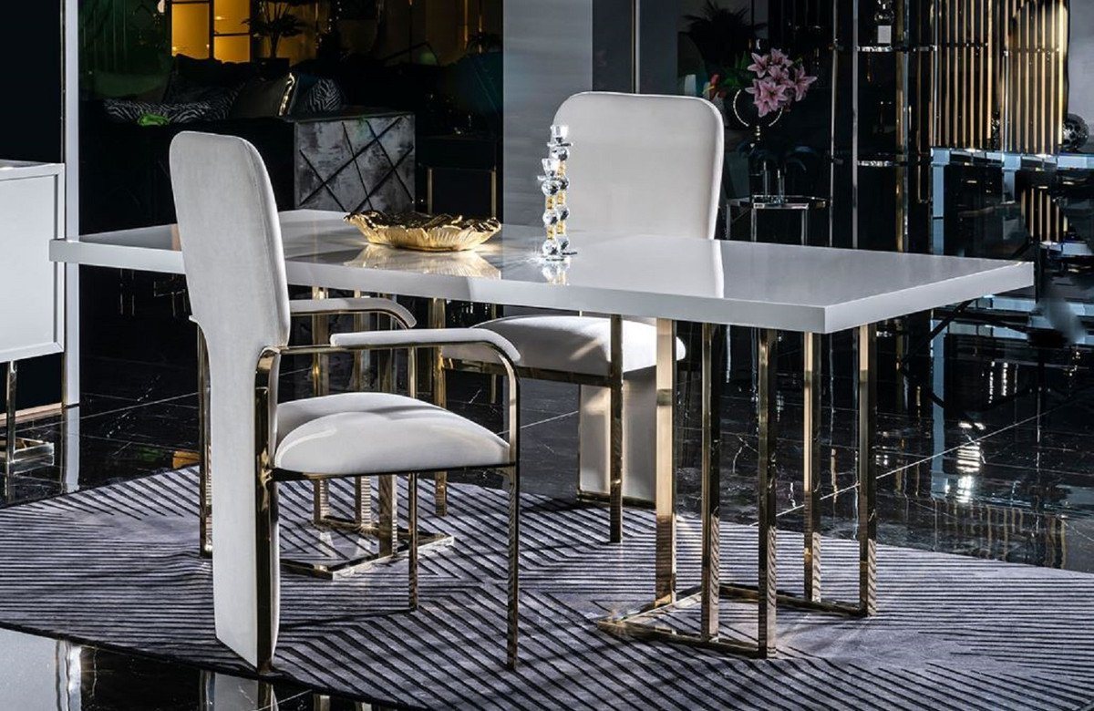 Casa Padrino Esstisch Casa Padrino Luxus Esstisch Weiß / Gold 200 x 110 x H. 80 cm - Rechteckiger Küchentisch mit Massivholz Tischplatte und Metallbeinen - Esszimmer Möbel - Küchen Möbel - Luxus Möbel Casa Padrino Esstisch Casa Padrino Luxus Esstisch Weiß / Gold 200 x 110 x H. 80 cm - Rechteckiger Küchentisch mit Massivholz Tischplatte und Metallbeinen - Esszimmer Möbel - Küchen Möbel - Luxus Möbel von Casa Padrino