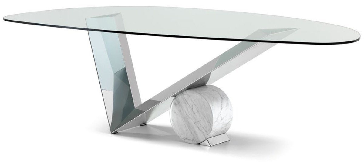 Casa Padrino Esstisch Designer Esstisch Silber / Weiß 240 x 115 x H. 75 cm - Esszimmertisch mit Glasplatte - Moderne Esszimmer Möbel - Luxus Kollektion von Casa Padrino