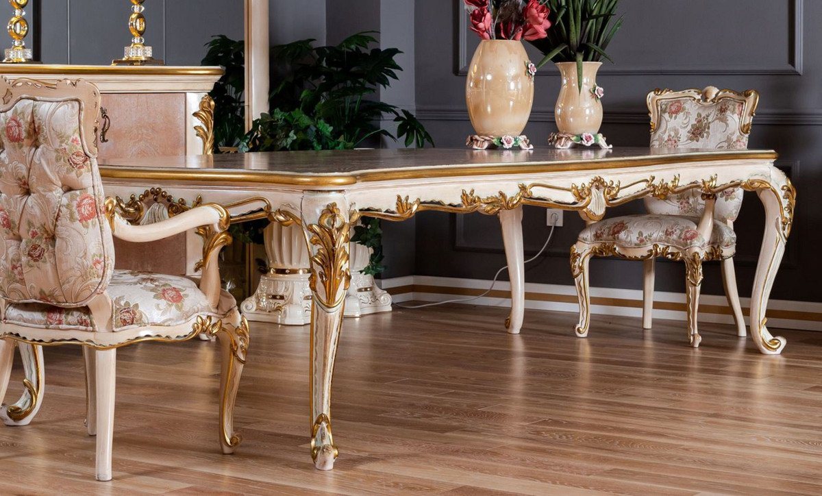 Casa Padrino Esstisch Luxus Barock Esstisch Beige / Weiß / Gold - Prunkvoller Massivholz Esszimmertisch im Barockstil - Barock Esszimmer Möbel von Casa Padrino