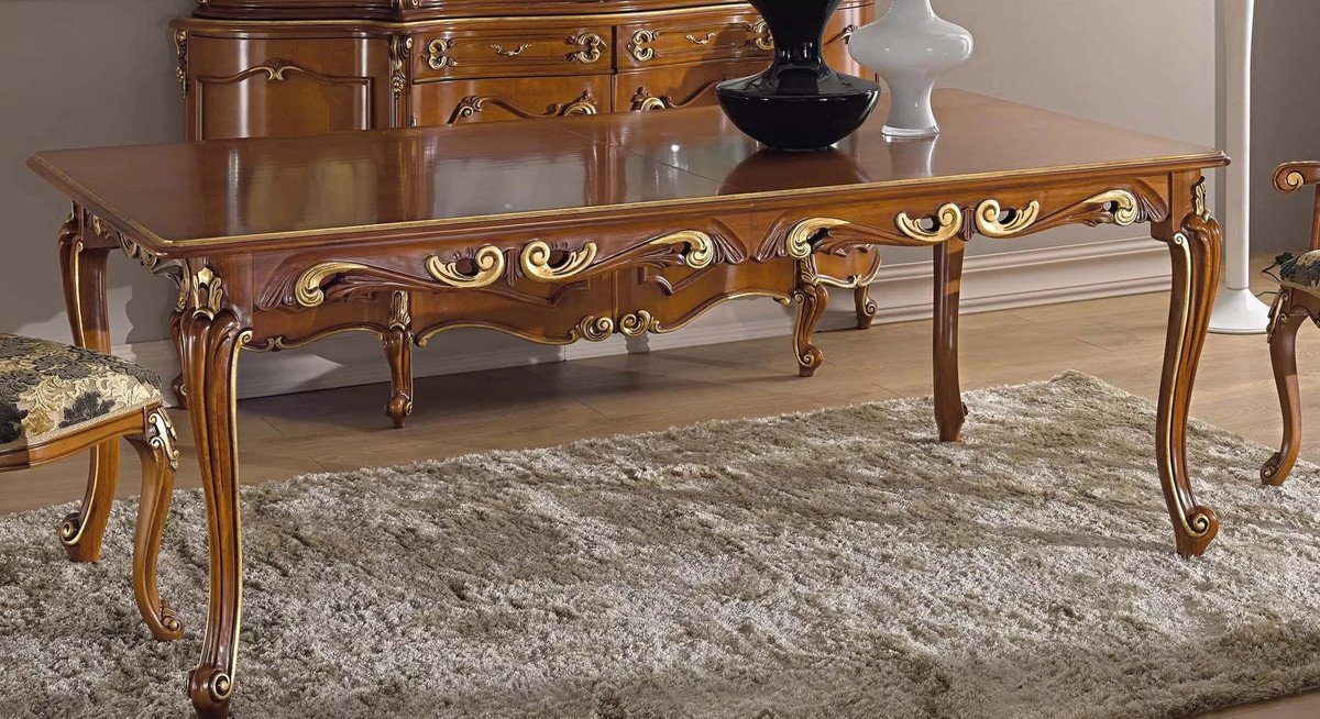 Casa Padrino Esstisch Luxus Barock Esstisch Braun / Gold - Ausziehbarer Massivholz Esszimmertisch - Barock Esszimmer Möbel - Luxus Qualität - Made in Italy von Casa Padrino