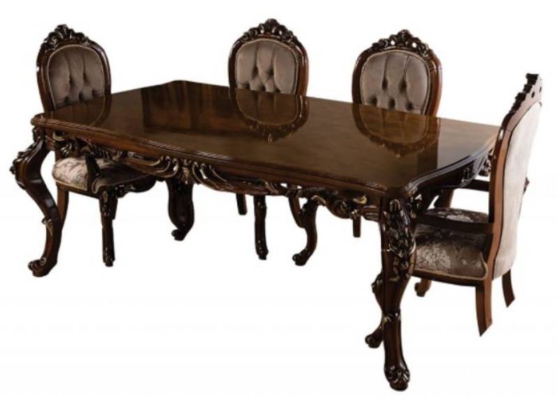 Casa Padrino Esstisch Luxus Barock Esstisch Braun / Gold - Handgefertigter Massivholz Esszimmertisch im Barockstil - Prunkvolle Barock Esszimmer Möbel von Casa Padrino