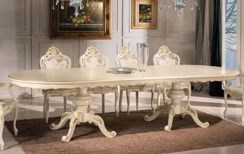 Casa Padrino Esstisch Luxus Barock Esstisch Cremefarben / Gold - Prunkvoller Massivholz Esszimmertisch im Barockstil - Barock Esszimmer Möbel - Luxus Qualität - Made in Italy von Casa Padrino