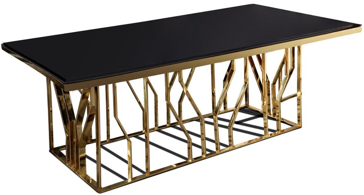 Casa Padrino Esstisch Luxus Esstisch Gold / Schwarz 200 x 100 x H. 77 cm - Rechteckiger Edelstahl Küchentisch mit Glasplatte - Luxus Esszimmer Möbel von Casa Padrino