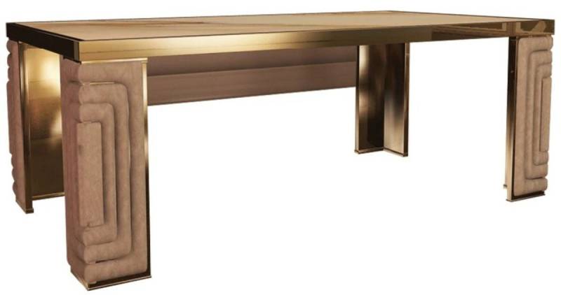 Casa Padrino Esstisch Luxus Esstisch Gold / Taupe / Weiß 200 x 110 x H. 78 cm - Moderner Esszimmertisch mit Estremoz Marmorplatte - Hotel Möbel - Luxus Qualität - Made in Italy von Casa Padrino