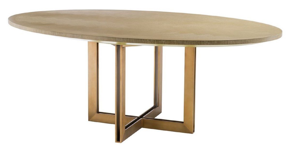 Casa Padrino Esstisch Luxus Esstisch Naturfarben / Messing 200 x 120 x H. 76 cm - Ovaler Küchentisch - Luxus Esszimmer Möbel von Casa Padrino