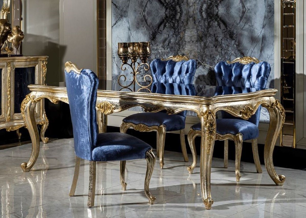 Casa Padrino Esszimmer-Set Luxus Barock Esszimmer Set Blau / Silber / Gold - 1 Esstisch & 6 Esszimmerstühle - Barock Esszimmer Möbel - Edel & Prunkvoll von Casa Padrino