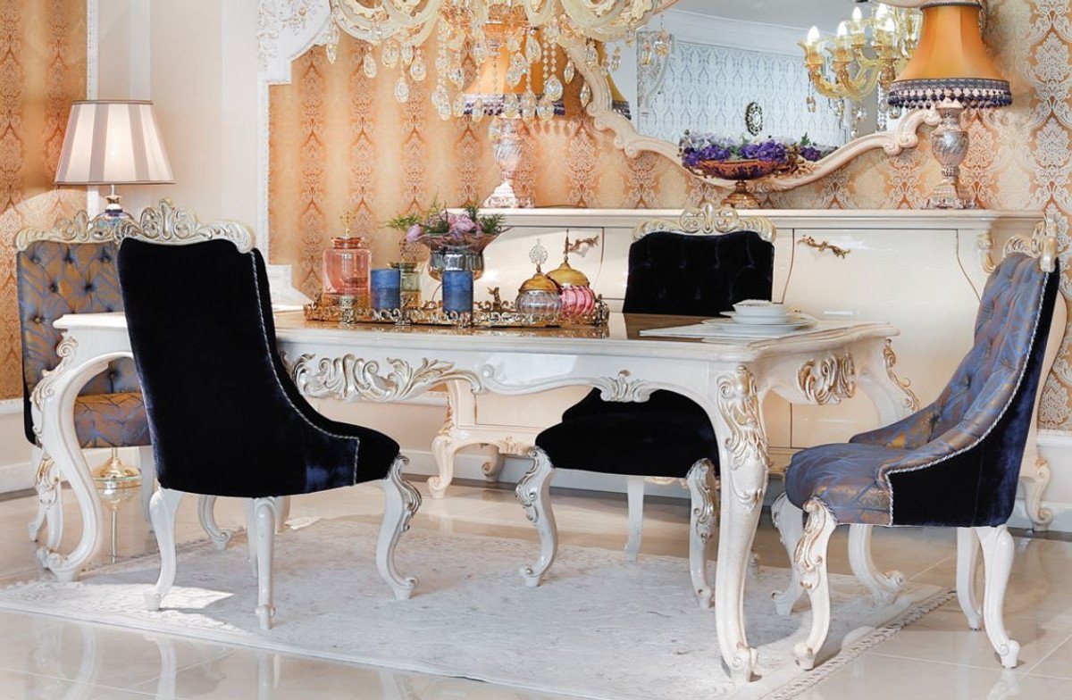 Casa Padrino Esszimmer-Set Luxus Barock Esszimmer Set Blau / Weiß / Gold - 1 Esstisch & 6 Esszimmerstühle - Prunkvolle Esszimmermöbel im Barockstil - Luxus Qualität Casa Padrino Esszimmer-Set Luxus Barock Esszimmer Set Blau / Weiß / Gold - 1 Esstisch & 6 Esszimmerstühle - Prunkvolle Esszimmermöbel im Barockstil - Luxus Qualität von Casa Padrino