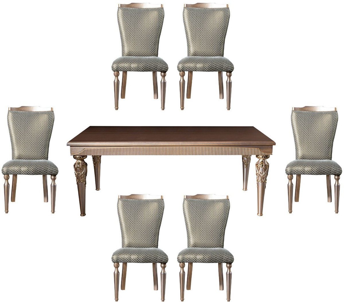 Casa Padrino Esszimmer-Set Luxus Barock Esszimmer Set Grün / Silber / Kupfer / Gold - 1 Esstisch & 6 Esszimmerstühle - Barock Esszimmer Möbel - Edel & Prunkvoll Casa Padrino Esszimmer-Set Luxus Barock Esszimmer Set Grün / Silber / Kupfer / Gold - 1 Esstisch & 6 Esszimmerstühle - Barock Esszimmer Möbel - Edel & Prunkvoll von Casa Padrino
