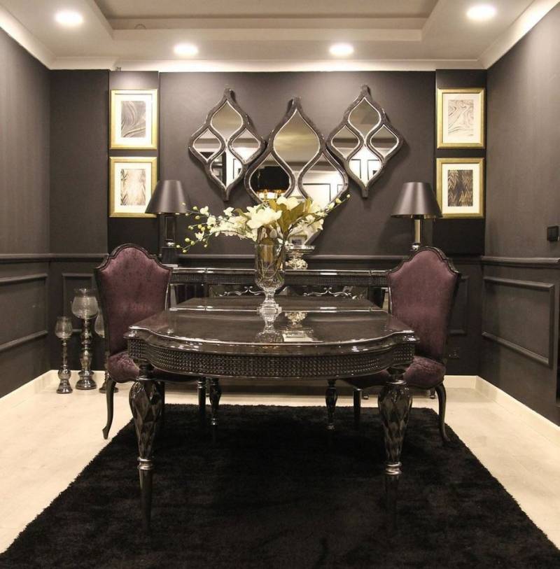 Casa Padrino Esszimmer-Set Luxus Barock Esszimmer Set Lila / Grau / Schwarz / Silber - 1 Esstisch & 6 Esszimmerstühle - Esszimmer Möbel im Barockstil - Edle Barock Möbel von Casa Padrino