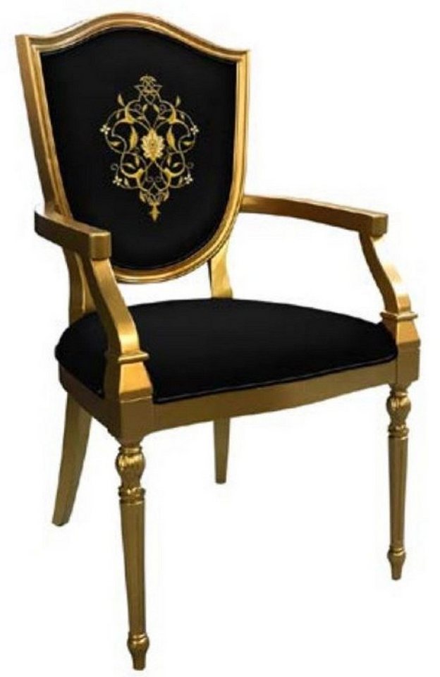 Casa Padrino Esszimmerstuhl Art Deco Esszimmerstuhl Schwarz / Gold - Massivholz Stuhl mit Armlehnen und elegantem Muster - Art Deco Esszimmer Möbel Casa Padrino Esszimmerstuhl Art Deco Esszimmerstuhl Schwarz / Gold - Massivholz Stuhl mit Armlehnen und elegantem Muster - Art Deco Esszimmer Möbel von Casa Padrino