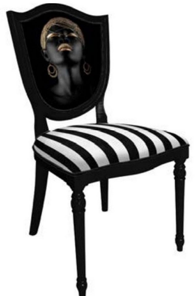 Casa Padrino Esszimmerstuhl Art Deco Esszimmerstuhl Weiß / Mehrfarbig / Schwarz - Eleganter Massivholz Stuhl - Esszimmer Möbel - Art Deco Möbel von Casa Padrino