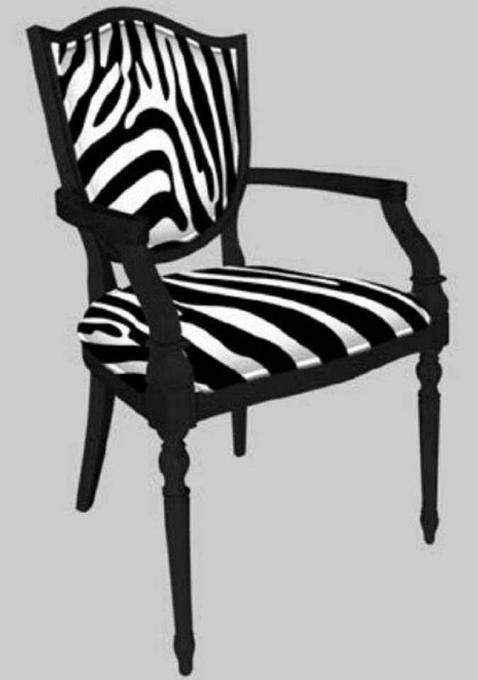 Casa Padrino Esszimmerstuhl Art Deco Esszimmerstuhl mit Armlehnen Weiß / Schwarz - Eleganter Massivholz Stuhl mit Zebra Design - Art Deco Esszimmer Möbel von Casa Padrino