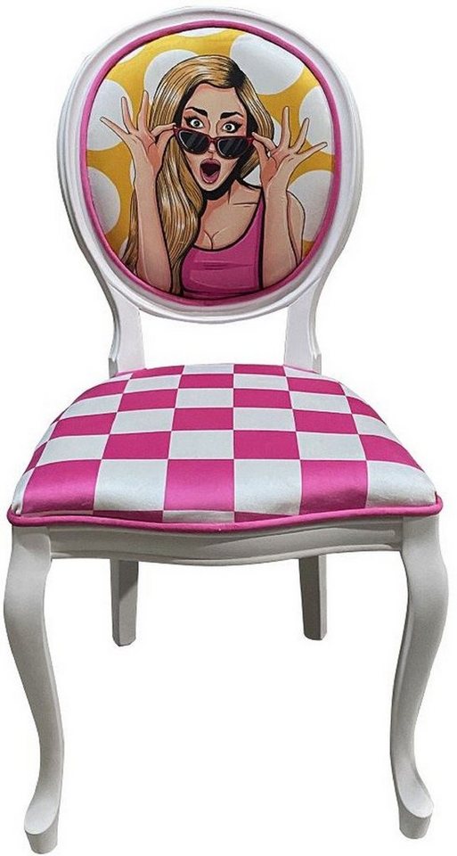 Casa Padrino Esszimmerstuhl »Barock Esszimmer Stuhl Rosa / Mehrfarbig / Weiß - Handgefertigter Antik Stil Stuhl mit Design - Esszimmer Möbel im Barockstil« von Casa Padrino