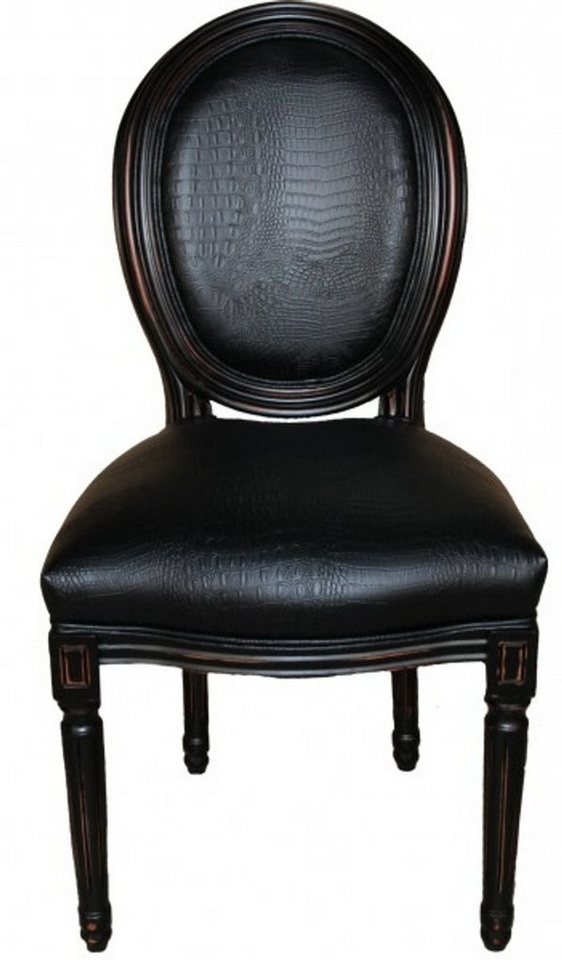 Casa Padrino Esszimmerstuhl Barock Esszimmer Stuhl Schwarz Croco Lederoptik - Designer Stuhl - Luxus Qualität von Casa Padrino