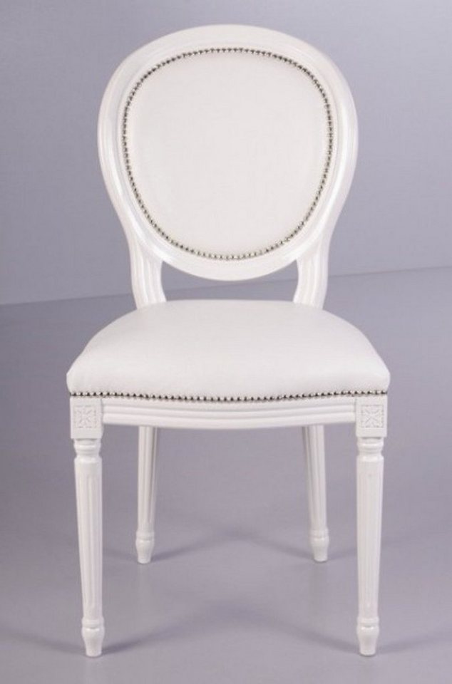 Casa Padrino Esszimmerstuhl Barock Esszimmer Stuhl Weiß / Weiß Lederoptik - Designer Stuhl - Luxus Qualität von Casa Padrino