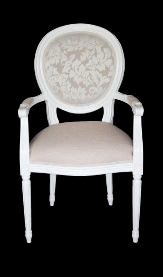 Casa Padrino Esszimmerstuhl Barock Esszimmer Stuhl mit Armlehne Creme / Weiß - Designer Stuhl - Luxus Qualität von Casa Padrino