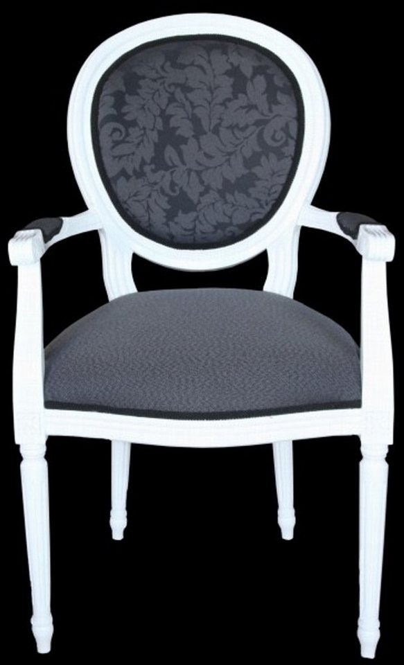 Casa Padrino Esszimmerstuhl Barock Esszimmer Stuhl mit Armlehne Grau / Weiß - Designer Stuhl - Luxus Qualität von Casa Padrino
