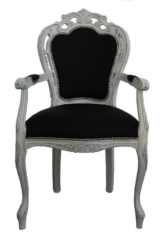 Casa Padrino Esszimmerstuhl Barock Esszimmer Stuhl mit Armlehne Schwarz / Vintage Weiß - Designer Stuhl - Luxus Qualität von Casa Padrino