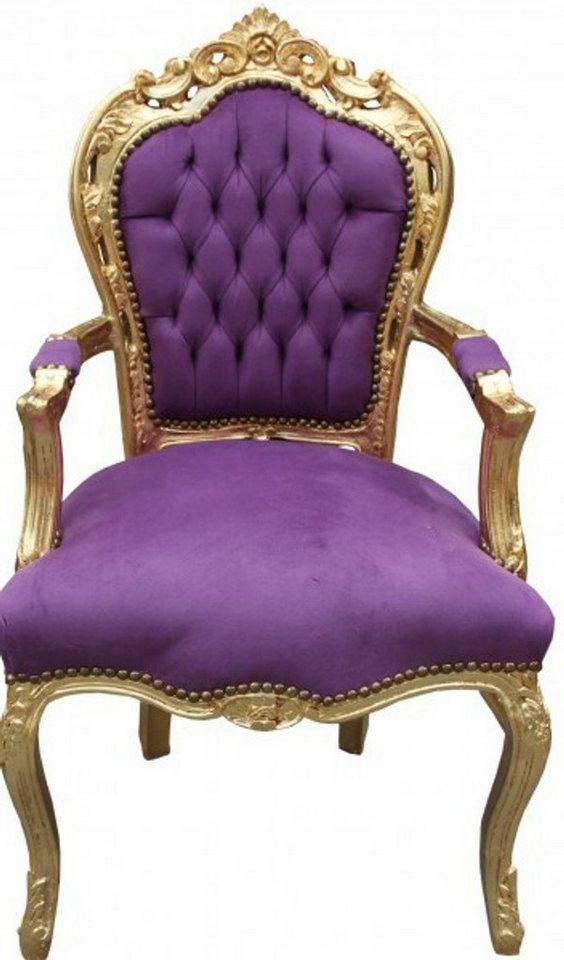 Casa Padrino Esszimmerstuhl Barock Esszimmer Stuhl mit Armlehnen Lila / Gold von Casa Padrino