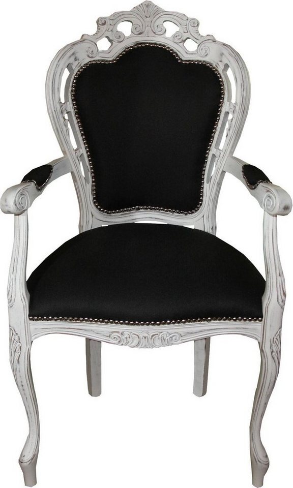 Casa Padrino Esszimmerstuhl Barock Esszimmer Stuhl mit Armlehnen Schwarz / Antik Weiss - Designer Stuhl - Luxus Qualität von Casa Padrino