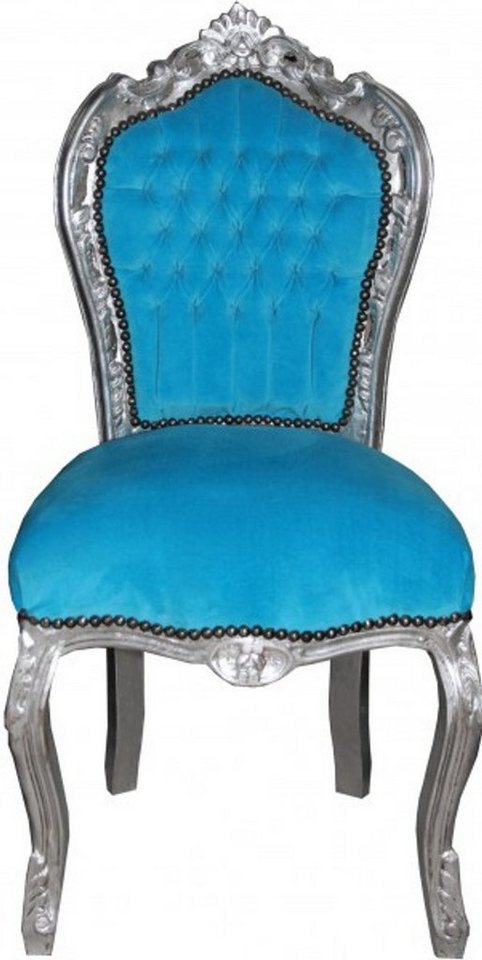 Casa Padrino Esszimmerstuhl Barock Esszimmer Stuhl ohne Armlehne Türqis/Silber - Antik Stil von Casa Padrino