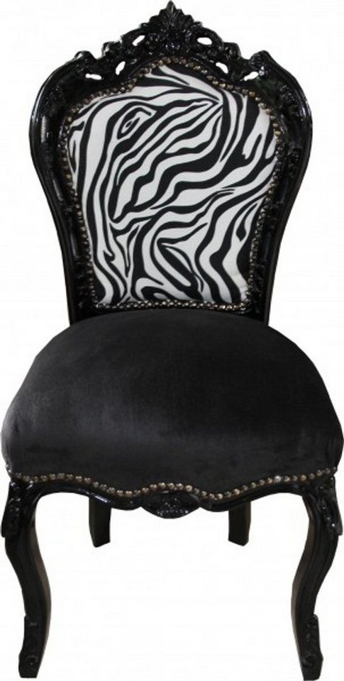 Casa Padrino Esszimmerstuhl Barock Esszimmer Stuhl ohne Armlehnen Schwarz/Zebra/Schwarz - Antik Möbel Zebra von Casa Padrino