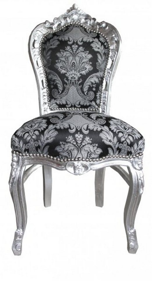 Casa Padrino Esszimmerstuhl Barock Esszimmer Stuhl ohne Armlehnen Schwarz Muster / Silber - Antik Stil Möbel von Casa Padrino