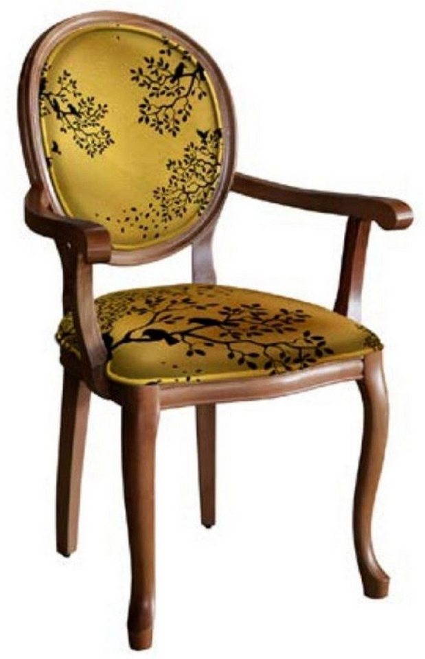 Casa Padrino Esszimmerstuhl Barock Esszimmerstuhl Gold / Schwarz / Braun - Handgefertigter Antik Stil Stuhl mit Armlehnen - Esszimmer Möbel im Barockstil von Casa Padrino