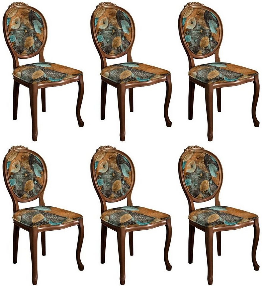 Casa Padrino Esszimmerstuhl Barock Esszimmerstuhl Set mit elegantem Design Mehrfarbig / Braun - 6 Handgefertigte Küchen Stühle im Barockstil - Barock Esszimmer Möbel von Casa Padrino