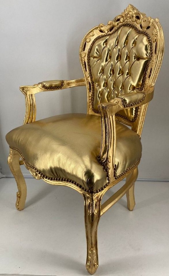 Casa Padrino Esszimmerstuhl Barock Esszimmerstuhl mit Armlehnen Gold / Gold - Handgefertigt von Casa Padrino