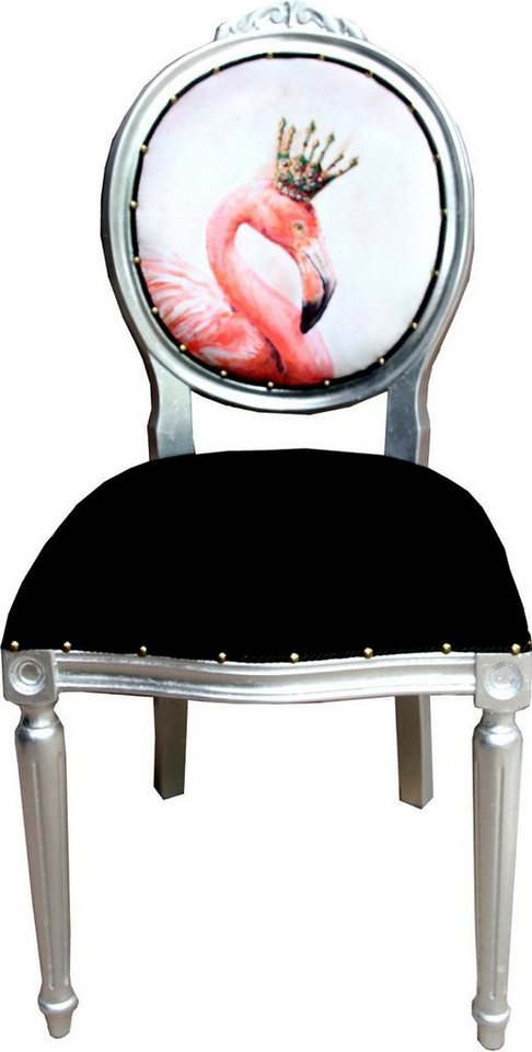 Casa Padrino Esszimmerstuhl Barock Luxus Esszimmer Stuhl Flamingo / Silber mit Bling Bling Glitzersteinen - Designer Stuhl von Casa Padrino