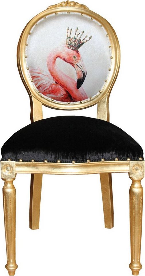 Casa Padrino Esszimmerstuhl Barock Luxus Esszimmer Stuhl ohne Armlehnen Flamingo mit Krone und mit Bling Bling Glitzersteinen - Designer Stuhl - Limited Edition von Casa Padrino