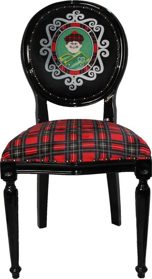 Casa Padrino Esszimmerstuhl Barock Luxus Esszimmer Stuhl ohne Armlehnen Schottland Karo / Schwarz Man - Designer Stuhl - Limited Edition von Casa Padrino